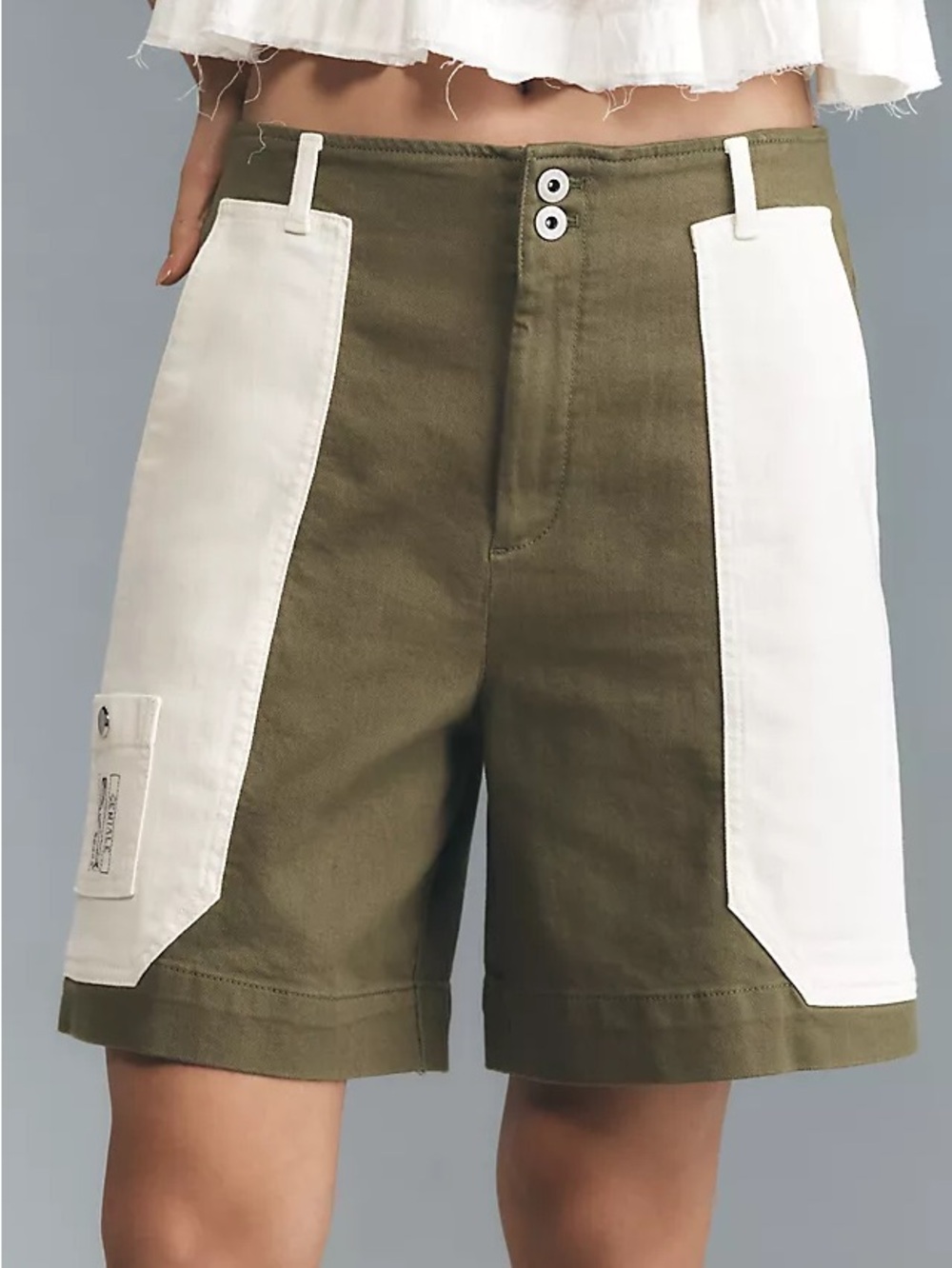 Maeve Anthropologie Colorblock Utility Wading Shorts Size 27 Olive Cargo Bermuda